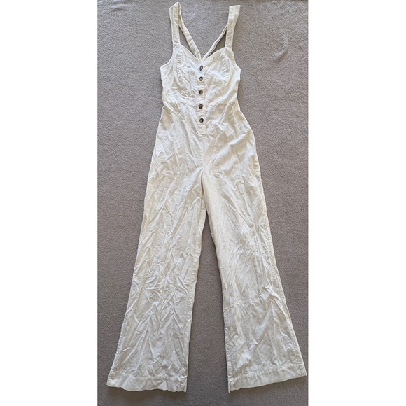 knot sisters Pants - Knot Sisters Cream Wide Leg Button Front Jumpsuit Women's Size Small